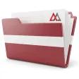 Latvian company formation documents in a folder with the Latvian flag and the MAXCORP logo